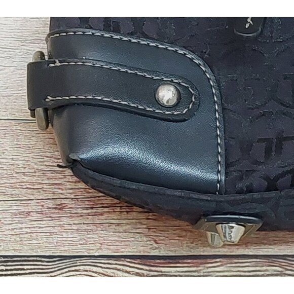 Gianni Bini Black Baguette Signature Print Leather Accent Shoulder Bag Purse - Picture 4 of 10